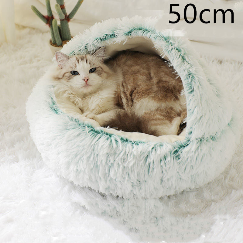 .Pet Bedding 2 In 1 Dog And Cat Bed Pet Winter Bed Round Plush Warm Bed House Soft Long Plush Pets Bed Pet Products