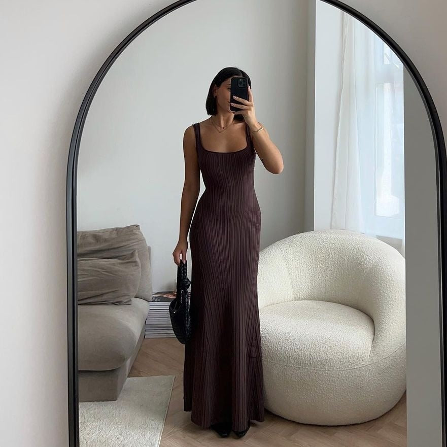 Knitted Sunken Stripe Long Dress Summer Women