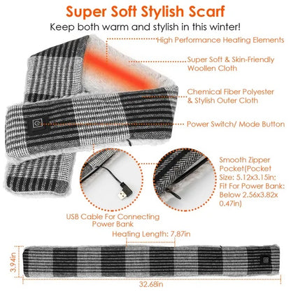 Electric Heated Scarf USB Heating Neck Wrap Unisex Winter Heated Neck Shawl