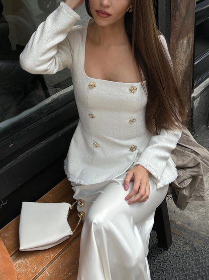 Square Neck Waist Long Sleeve Blazers