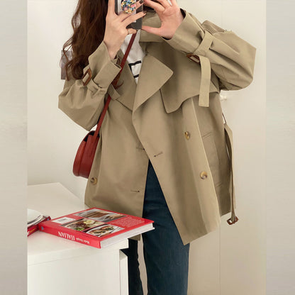 Khaki Trench Coat For Women British Style Small Short Thin Coat