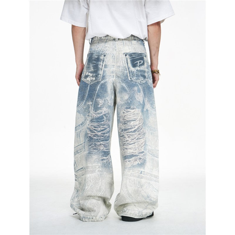 American Retro 3D Printed Patterned Machete Jeans For Men
