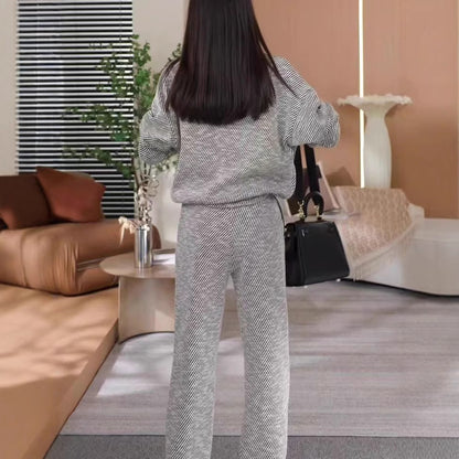 Fashion Casual Sportswear Sweater Wide Leg Pants Two-piece Suit For Women