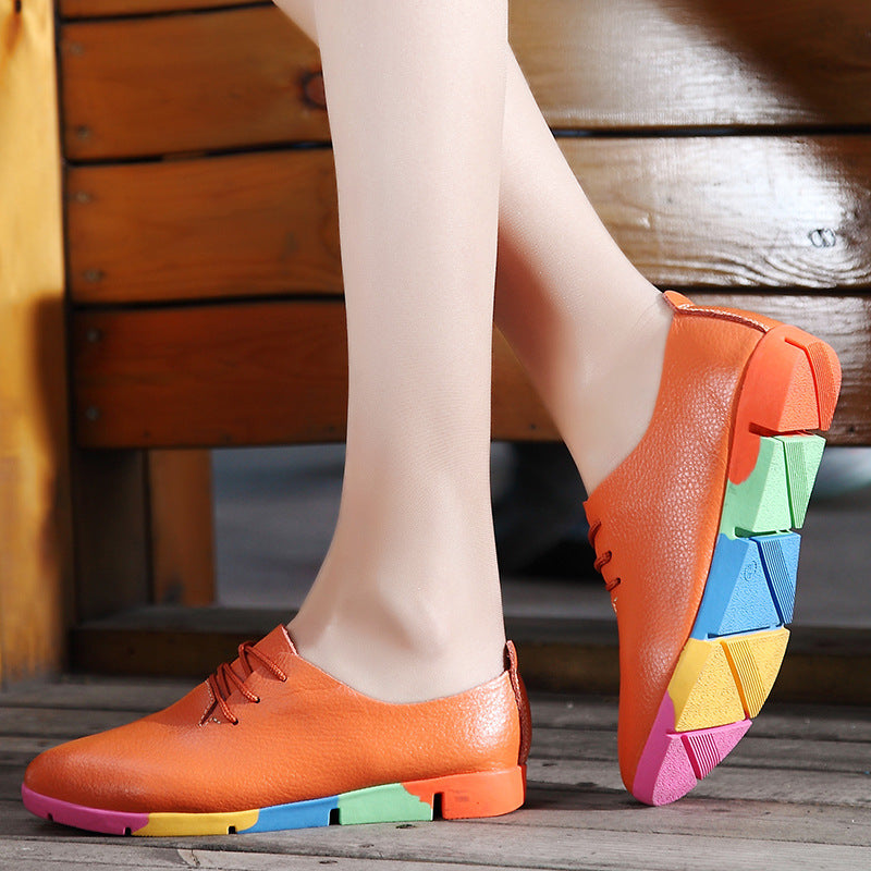 Spring and Autumn New Korean style lace leather small white shoes, women flat bottom single shoes, pointed deep soft bottom leisure student shoes