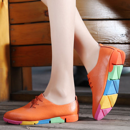 Spring and Autumn New Korean style lace leather small white shoes, women flat bottom single shoes, pointed deep soft bottom leisure student shoes