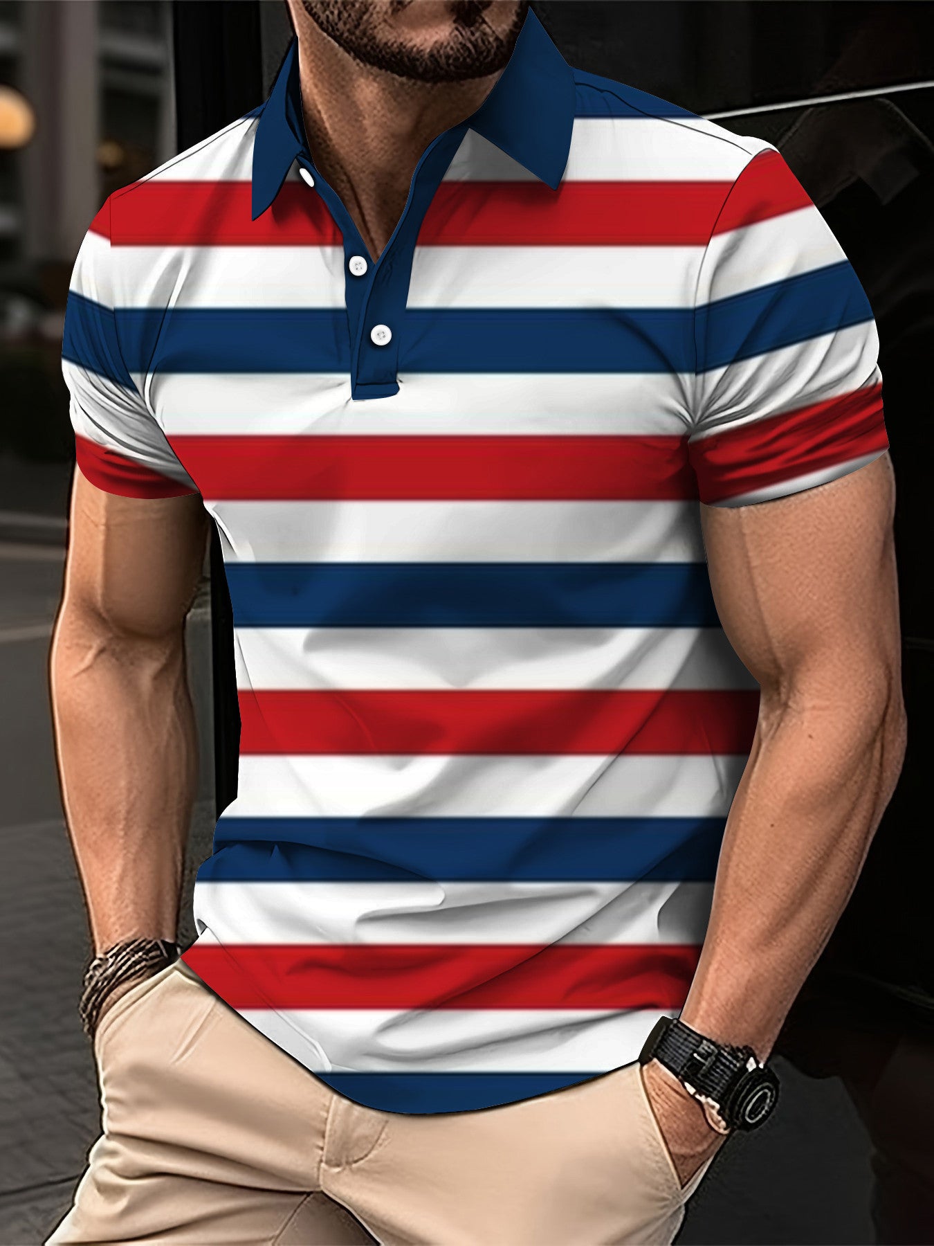 Men's Loose-Fit Casual Top With Lapel And 3D Digital Print