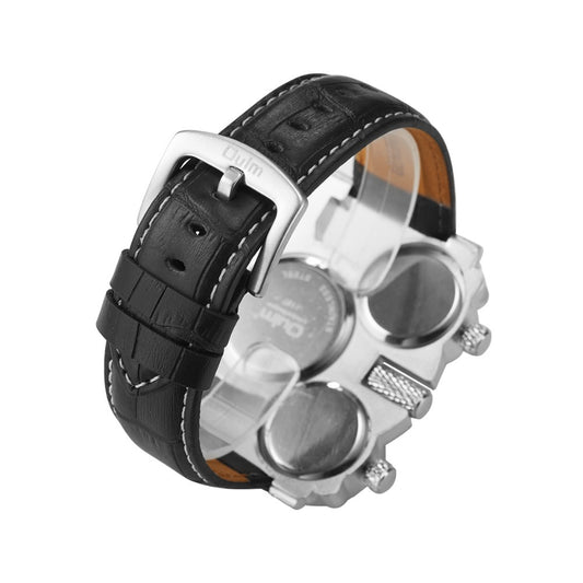 Dual movement leather men's watch