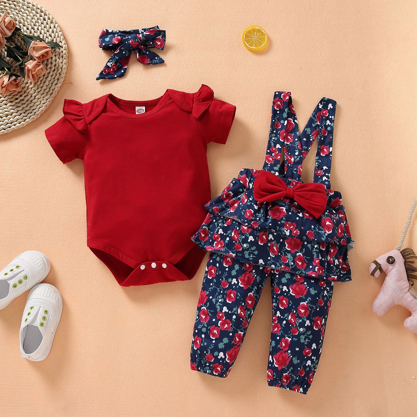 Newborn Toddler Baby Girls Clothes Set Short Sleeve Pullover Bow