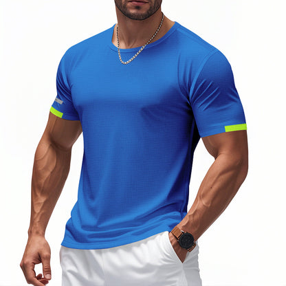 Mesh Ice Silk Short Sleeve Men's Round Neck Solid Color