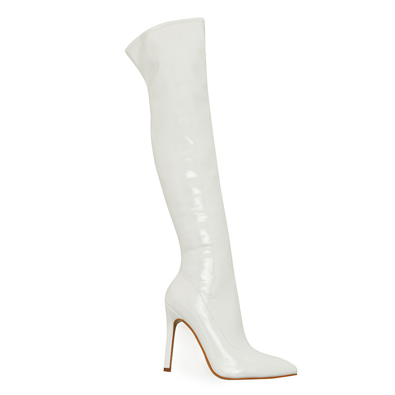 Women's High Heel Soft Patent Leather Inside Zipper Over The Knee Boots