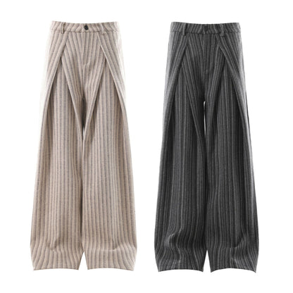 Men's Pleated Wide-leg Striped Casual Pants