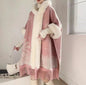 Loose Plaid Plus Cashmere Fur Collar Knitted Inverness