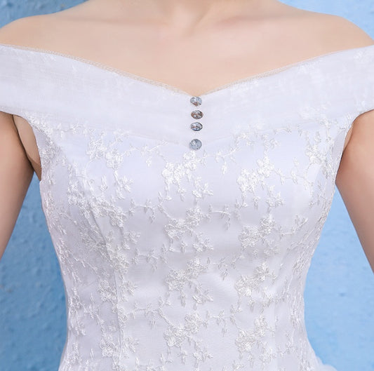 Wedding dress new bride married Korean style Qi thin one word shoulder wedding tail shoulder spring and summer models