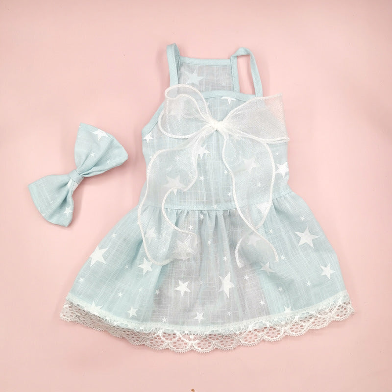 Spring And Summer Dog Clothes Cat Clothing Pet Cotton Floral Slip Dress Mesh Skirt Dress