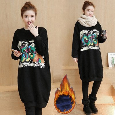 Plus size fashion printing plus velvet base shirt
