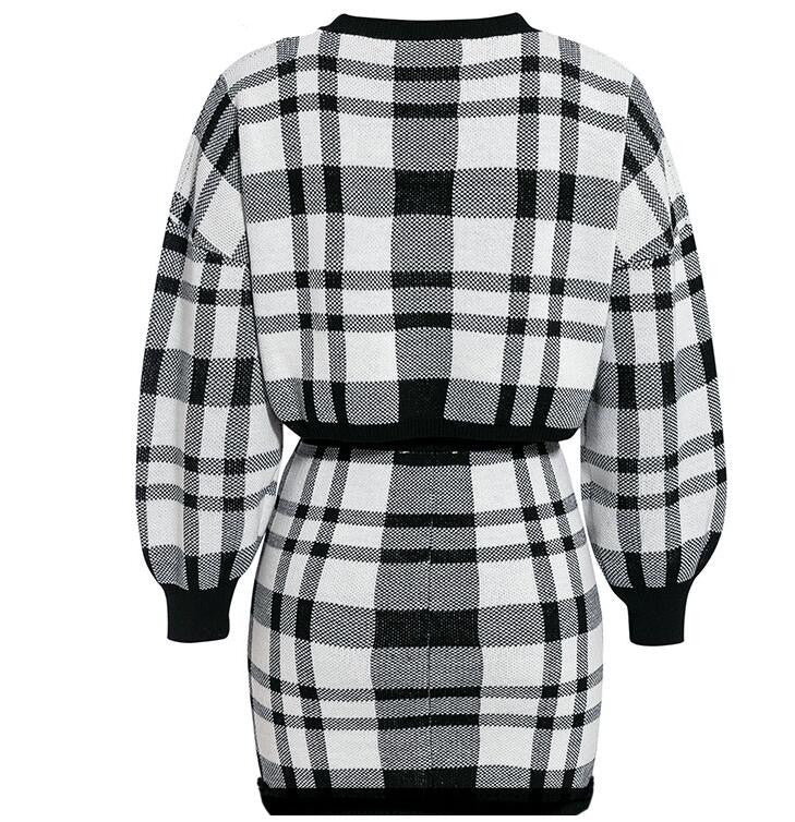 Short skirt suit plaid sweater bag hip skirt