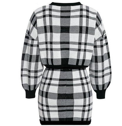 Short skirt suit plaid sweater bag hip skirt