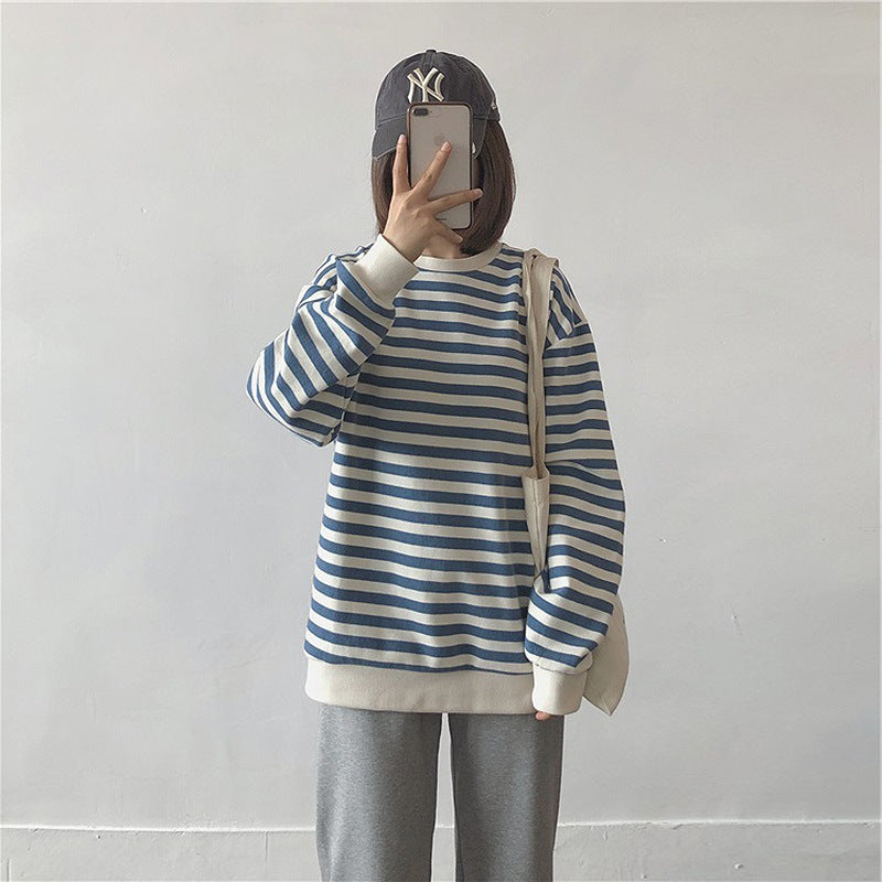 Striped Sweater Women Japanese Loose Student Blouse Women