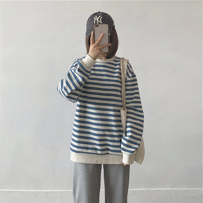 Striped Sweater Women Japanese Loose Student Blouse Women
