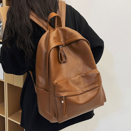 Forest-inspired Minimalist Large-capacity Soft-leather Backpack
