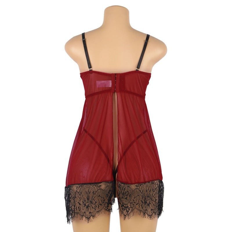 Women's Plus Size Sexy Lingerie Backless Lace Slip Nightdress