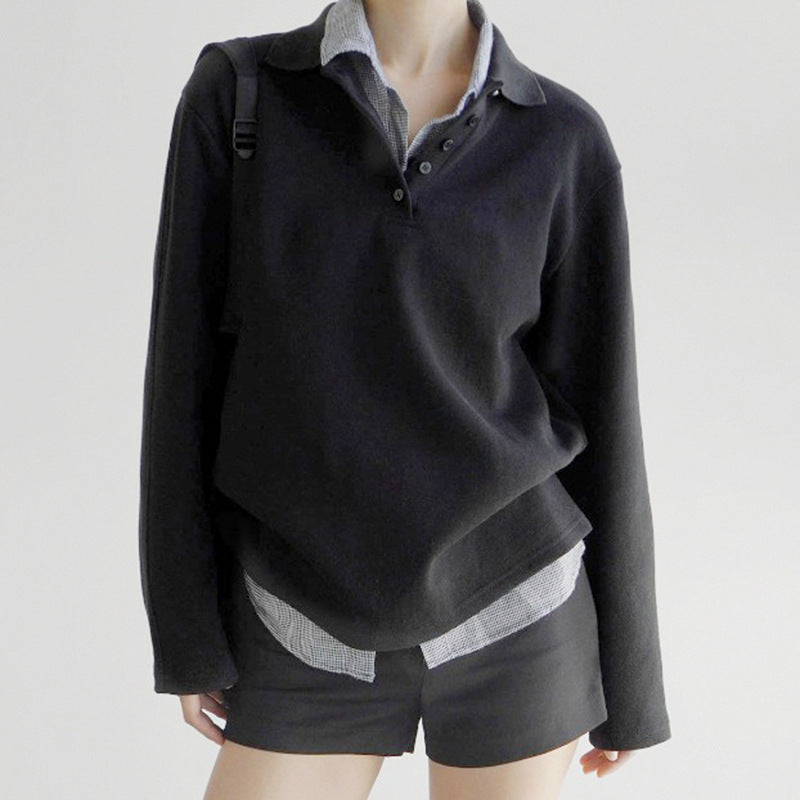 American Fashion Loose Stitching False Two-piece Sweaters Women