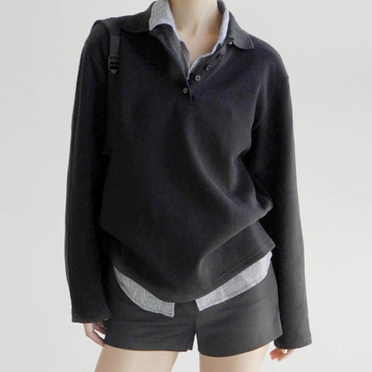 American Fashion Loose Stitching False Two-piece Sweaters Women