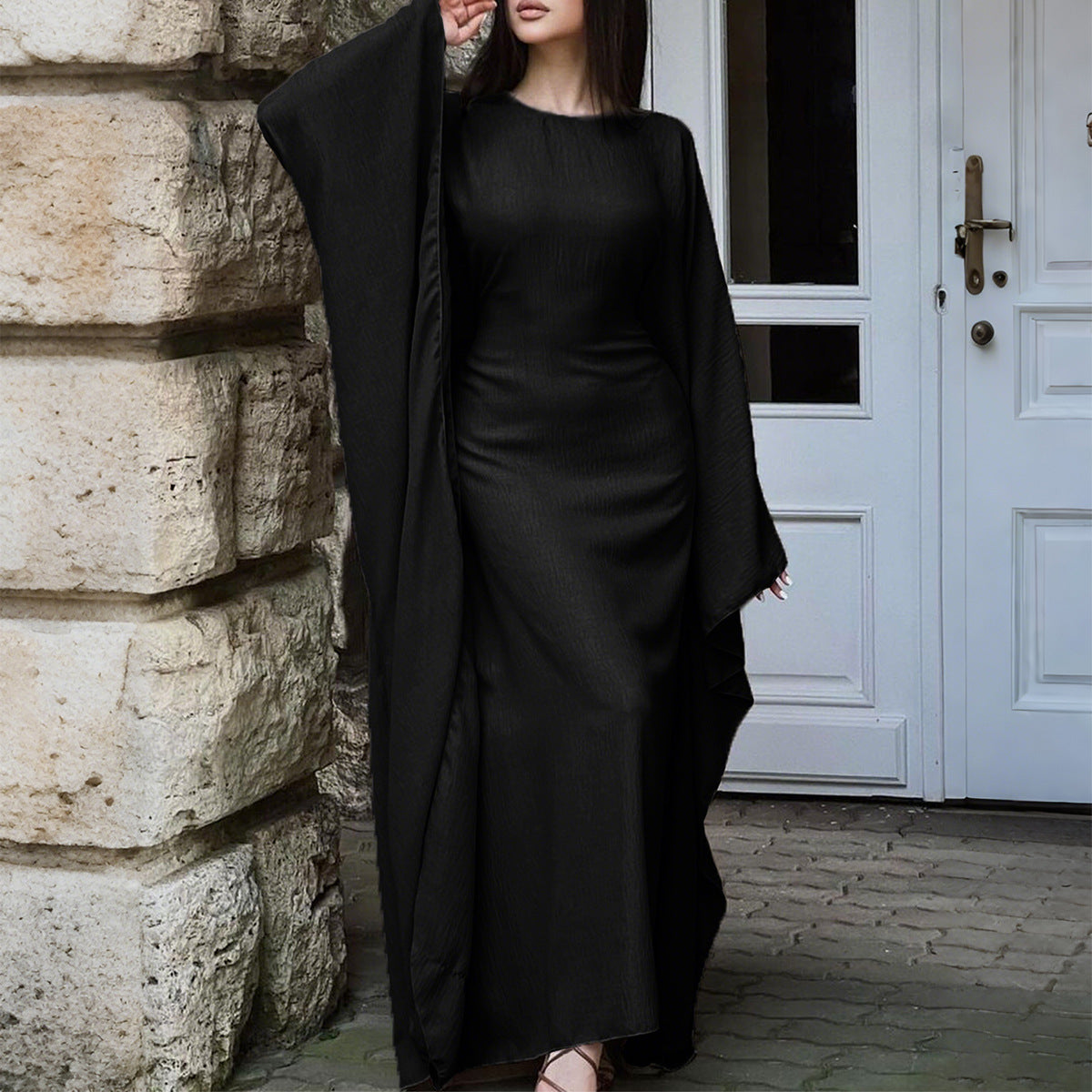 Temperament Pure Color Long Sleeve Dress Women