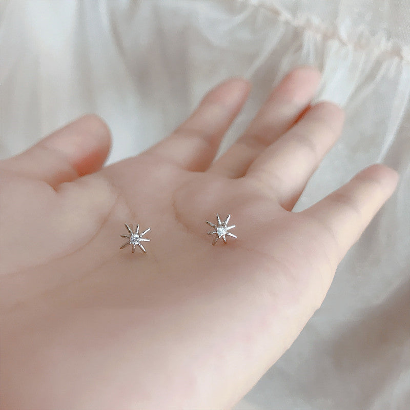 925 Sterling Silver Diamond K Gold Hexagram Stud Earrings