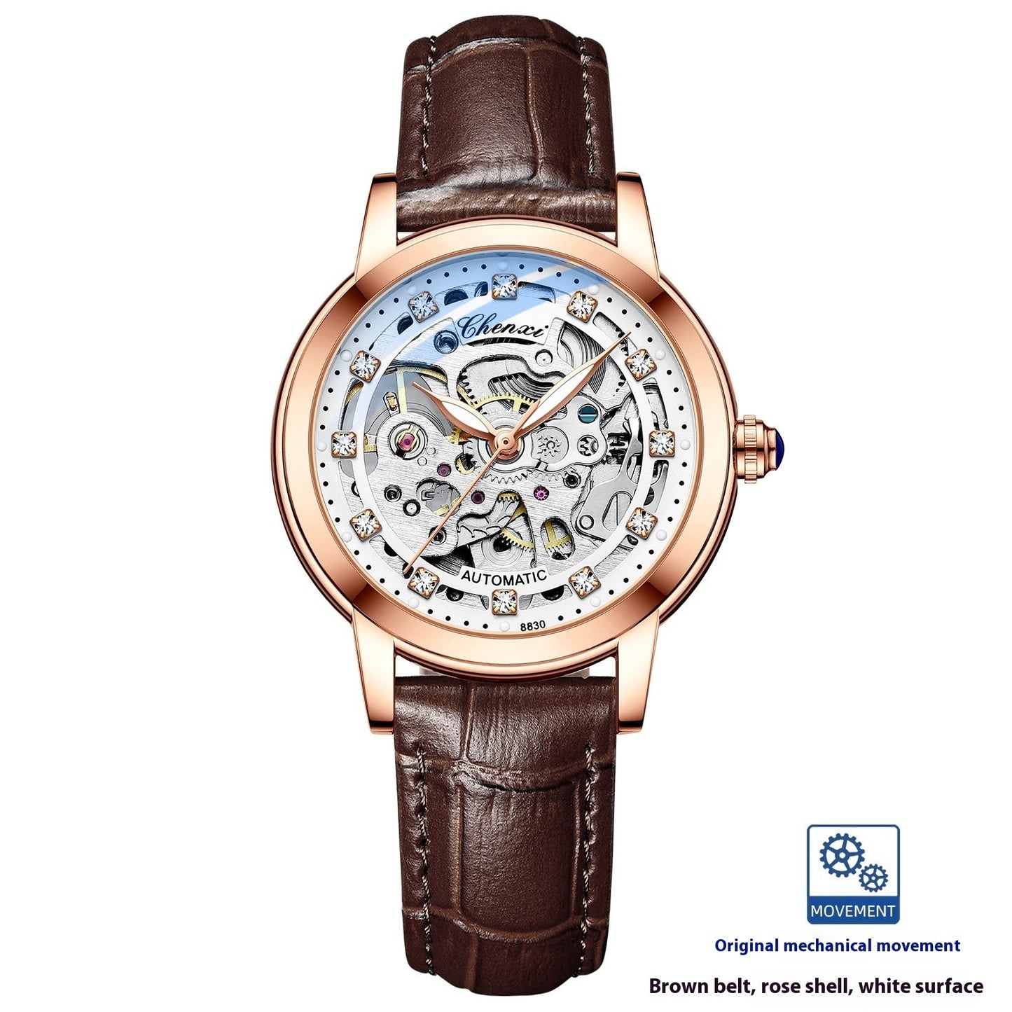 Fashion Diamond Waterproof Automatic Hollow Mechanical Watch