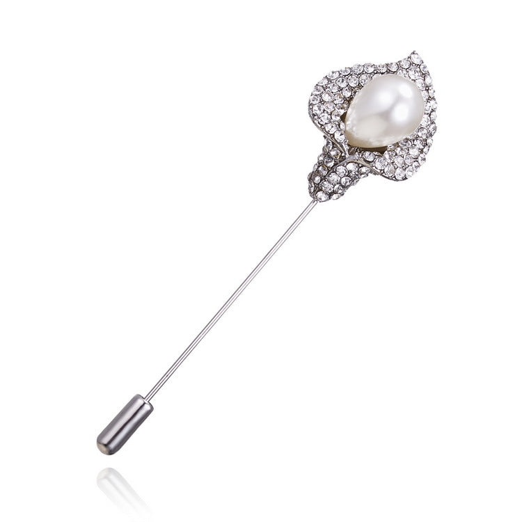 Vintage Crystal  Flower Men Suit Brooch Pin Simple Rose Flower