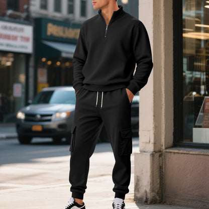 Fleece-lined Thermal Zip-up Men's Athletic Pants Set