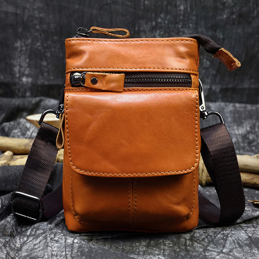 Men's Leather Belt Bag Crazy Horse Leather Crossbody Bag