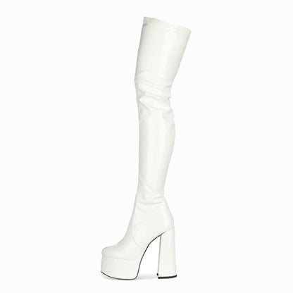 High Heel White Over-the-knee Boots Plus Size Women's Boots 45