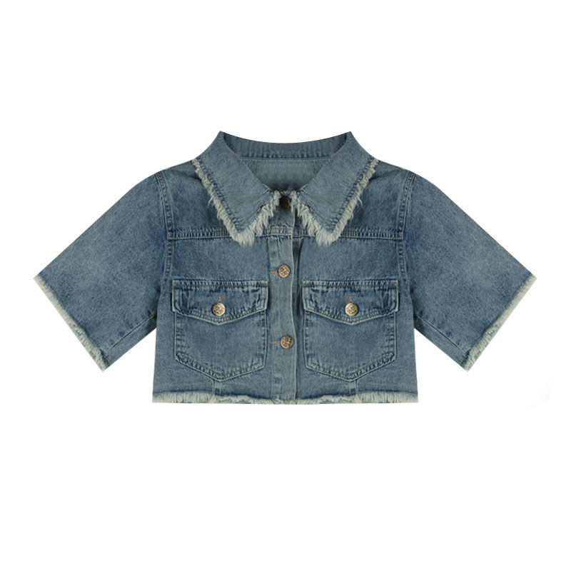 Vintage Washed Burlap Short Shirt Denim Set