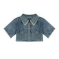 Vintage Washed Burlap Short Shirt Denim Set