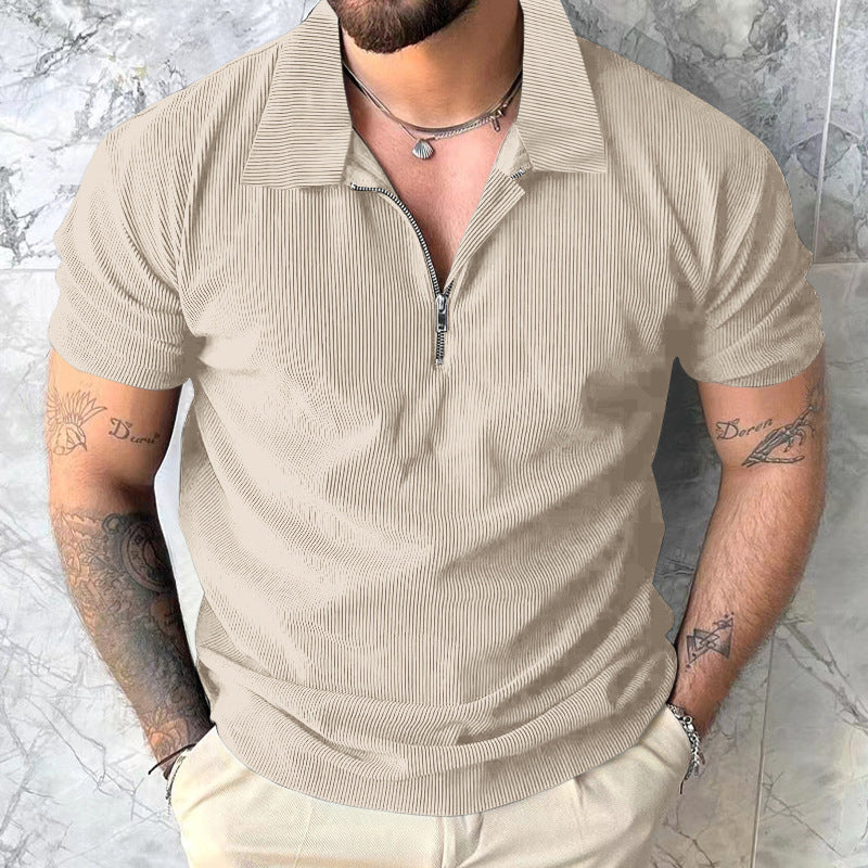 Solid Color Short Sleeve Men's Zipper Polo Shirt