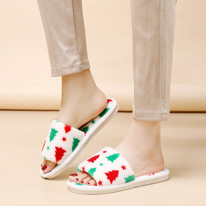 Christmas Tree Home Slippers Fashion Floor Bedroom Open-toe Plush Slippers For Women Fuzzy House Shoes