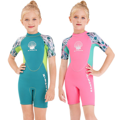 Girl One-pieces Short Sleeve Sunscreen Swimwear