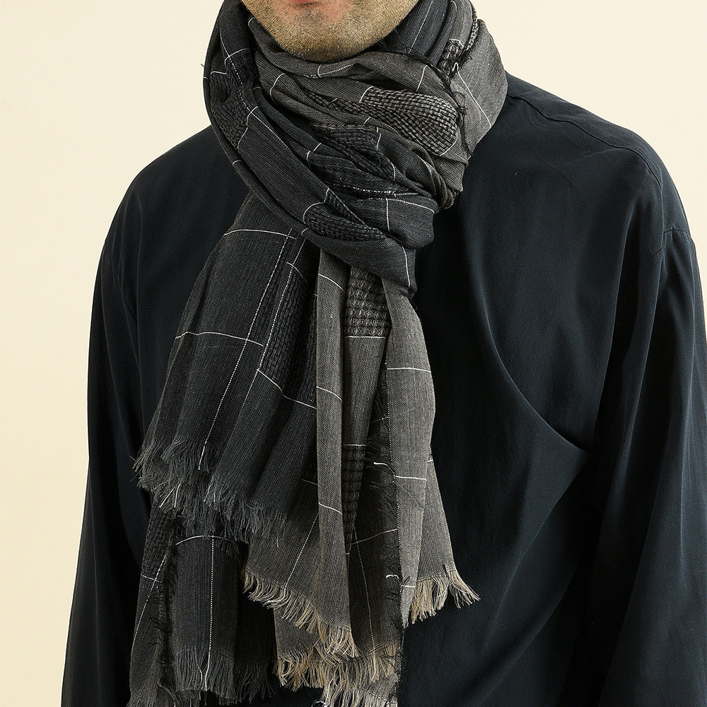 Winter Dual-color Patchwork Plaid Tassel Large Size Scarf