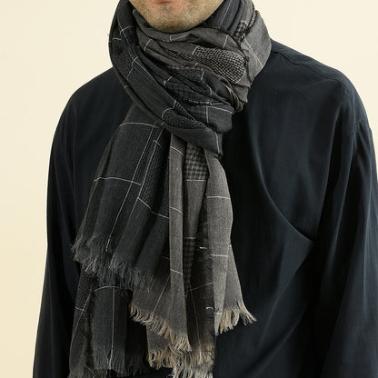 Winter Dual-color Patchwork Plaid Tassel Large Size Scarf