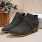 Fashionable Chunky-Heel Leather Belt-Clasp Side-Zip Ankle Boots