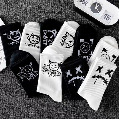 Men's Mid-calf Spring And Summer Trends Sports Black And White Socks