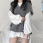 French Style Split Long Sleeve Top Plus Casual Knitted Sweater Vest For Women