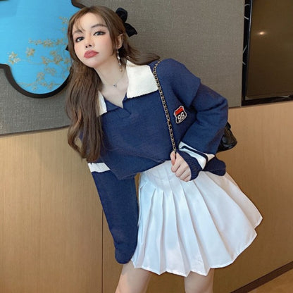 Two-piece sweater pleated skirt