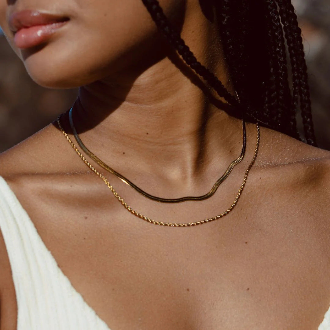 Vintage Double-Layer Snake-Chain Flat Necklace For Women
