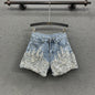 Heavy Industry Western Style Beaded Denim Shorts For Women