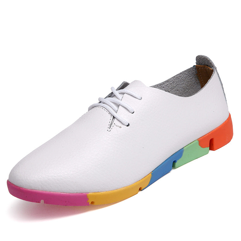 Spring and Autumn New Korean style lace leather small white shoes, women flat bottom single shoes, pointed deep soft bottom leisure student shoes