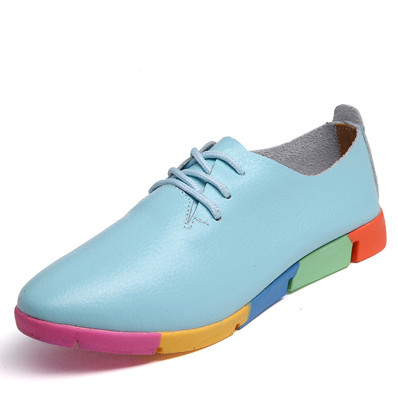Spring and Autumn New Korean style lace leather small white shoes, women flat bottom single shoes, pointed deep soft bottom leisure student shoes