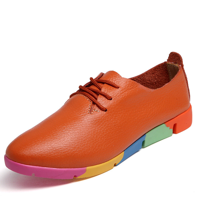 Spring and Autumn New Korean style lace leather small white shoes, women flat bottom single shoes, pointed deep soft bottom leisure student shoes